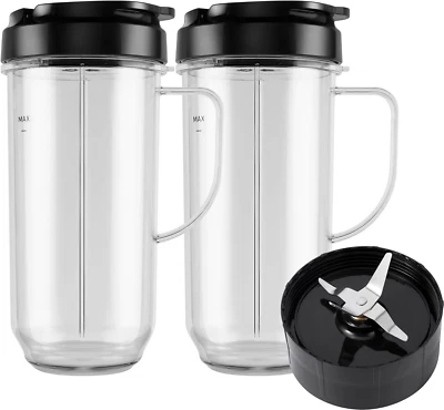 5-Piece Magic Bullet Blender Cups, Tall 22Oz Cup with Flip-Top To-Go Lid, Cross