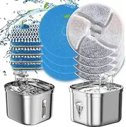 Homtyler Stainless Steel Square Cat Water Fountain Filters 6 Pack - Triple Filtration System, Activated Carbon Filters for 73oz/2.2L Automatic Pet Fountain