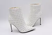 NINE WEST Womens White Studded Padded Farrah Pointy Toe Stiletto Booties New