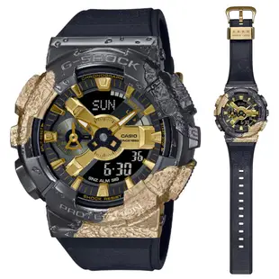 CASIO卡西歐 G-SHOCK 40周年 冒險者寶石系列 金屬殼圓形雙顯錶-方解石黑金 GM-114GEM-1A9