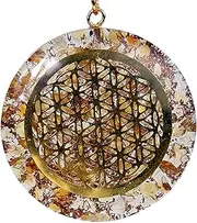 Raum der Stille Orgone Flower of Life Pendant Size 4 cm x Approx. 0.7 cm with 1 m Wax Cord Small Box with 5 Language Folder and Brocade Bag Various Designs, Acrylic
