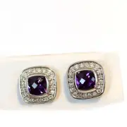 DAVID YURMAN NEW Sterling Silver 5mm Petite Albion Amethyst Diamond Earrings