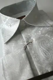 Mens P38 Sangi Tuscany Coll. High Collar Clubbing Shirt White Silver Metallic