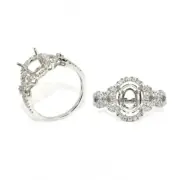 Oval 8x6mm Ring Semi Mount In 14k White Gold With Accent Diamonds (52818)