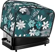 Teal Grey and White Floral Toaster Cover 2 Slice Bread Machine Covers Waterproof Universal Size Kitchen Small Appliance Cover with Hang Loop, Dust and Fingerprint Protection