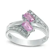 Emerald-Cut Amethyst and White Topaz Bypass Ring in Sterling Silver