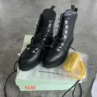 ankle Off-White Black Leather Hiking Combat Platform Boots 36 6.5 Virgil Abloh