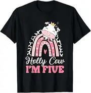 [X.Style] Holy Cow Im Five Birthday Girl Outfit 5th Bday for Toddler ds782 T-Shirt (S) Black