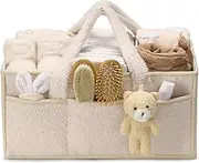 HJB VISSO Baby Diaper Caddy Organizer, Nappy Caddy Storage Basket for Wipes, Portable Nursery Diaper Organizer (Ivory White)