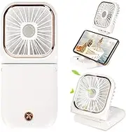 MAGICKK Portable Foldable hanging neck fan 5 in 1 as Power Bank,Phone Holder,Handheld Fan,Desk Fan, USB charging hanging neck fan ,3000 mAh Power Bank,3 Speed Adjustable (White)