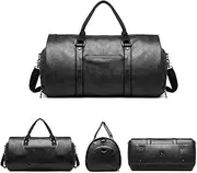 [LIANJINLIU] Leather Garment Bags with Shoe Compartment, Convertible Garment Bag with Shoulder Strap, Carry On Garment Bag for Travel, Waterproof Hanging Suit Travel Bags, Black Travel Suit Bag