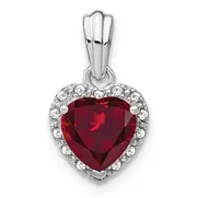 14k White Gold 1/15 Ct. Lab Grown Diamond VS/SI+ G+ and Lab Created Ruby Heart Pendant