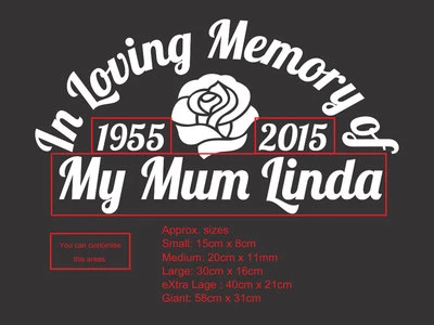 Custom Memorial Car Decal Sticker Sign In Loving Memory Rose of RIP Dad Mum Text