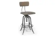 Industrial Swivel Height Adjustable Grey Oak Wood Bar Stool Chair with Back