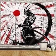 iTapnoom Japanese Samurai Art Decor Tapestry Wall Hanging for Bedroom, Cool Anime Red and Black Sun Moon Poster Wall Art Tapestries for Men, Asian Japan Male Blanket College Decorations (80X60)