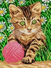 Printed Canvas Tapestry Gobelin Embroidery Orchidea "Little Cat in a Grass" 1242
