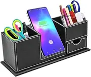 TKDY Pen Holder with Fast Wireless Charger, Cell Phone Stand Desktop Organizer, for iPhone 14/13/12/11/8/SE Series and QI-Enabled Devices, Home Office Organizers for Desk.