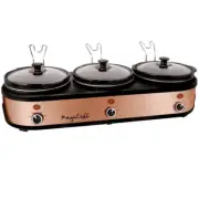 MegaChef Triple 2.5 Qt. Slow Cooker and Buffet Server in Copper