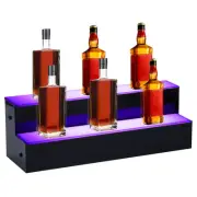 LED Lighted Liquor Bottle Display Shelf - 24 Inch 2 Step Wine Bottle Shelf