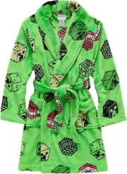 Minecraft Dark Creeper and TNT Block Boy's Soft Green Print Bathrobe, Size 6