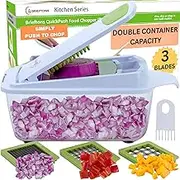 Brieftons QuickPush Food Chopper: Strongest & 200% More Container Capacity, 30% Heavier Duty, Fruit & Vegetable Chopper, Onion Chopper Vegetable Cutter, with 3 Dicer Blades & Keep-Fresh Lid, 5 Ebooks