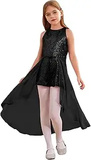 [Lejafay] Girls Maxi Romper Dress Kids Shiny Sequins Chiffon Sleeveless Pageant Wedding Party Flower Girl Dress