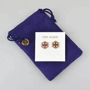 【TORY BURCH】TORY BURCH MILGRAIN HEX經典雙T滾邊圓珠六角形穿式耳環(玫瑰金)