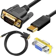 USB C to VGA Cable 4FT, 4K@30Hz USB Type C Male to VGA Male Adapter Converter Cable, Gold-Plated Type-C to VGA Extension Cord for Desktop, Projector, With VGA Female to Female Adapter