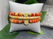 3 PC Set Heishi 7” Plus Stretch Bracelet Polymer Clay Beads Flower B3073