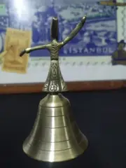 Vintage Solid Brass Hand Bell – School Bell, Service Call Bell, Mevlana Figure
