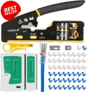 RJ45 Crimp Tool Kit Pass-Through Crimper Ethernet Stripper Cutter for Cat5E Cat6