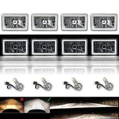 4X6" White SMD Halo Glass / Metal Headlight 6000K 6K LED Light Bulb Headlamp Set (for: Renault)