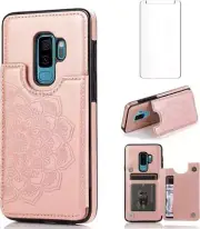 Phone Case for Samsung Galaxy S9 with Tempered Glass Screen Protector and Wallet