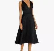 $425 Aidan Mattox Womens Black Sleeveless Satin Midi Fit & Flare Dress Size 8