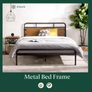 Metal Bed Frame Queen Double Single with Pine Wood Headboard - Zinus Santa Fe