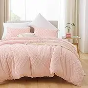 Yirddeo Blush Comforter Queen Size 3Pcs - Boho Pink Farmhouse Bedding Set, Vertical Tufted, Lightweight Neutral Bed Set (1 Comforter, 2 Pillowcases)