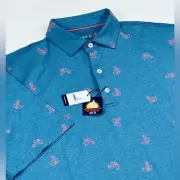 Johnnie-O Men’s Large Prep-formance Flamingo Floaty Lake Blue Golf Polo Shirt