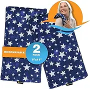SunnyBay Small Microwave Heating Pad, Microwavable Versatile Cold/Heated Neck and Shoulder Wrap for Back Pain and More, Moist Heat Cotton-Fleece Pad, 6x11 Inches, Blue-Stars, Pack of 2