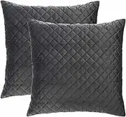 LUXTON Pack of 2 Quilted European Pillowcase Charcoal Grey 65x65 European Pillowcase (Dark Grey, 65x65cm)