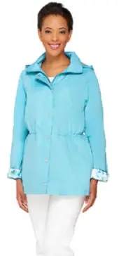 Dennis Basso Water Resistant Anorak Jacket , Porcelain Blue, XXS