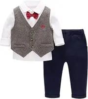 [famuka] Little Boy Suit Toddler Outfit Baby Gentleman Tuxedo Three-Piece Formal Shirt Set 1-5 Years