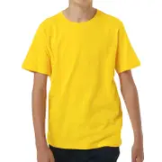 100% Cotton Kids T Shirt Childrens Boys Girls Basic Plain Short Sleeve Tee Tops - Yellow