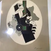 Vintage Original Modern Abstract Alain Le Yaoanc Signed Cubic Composition Litho