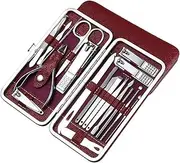 Nail Clippers Kit 19Pcs/Set Manicure Kit Nail Clippers Set Stainless Steel Professional Grooming Kits Nail Care Tools with Luxurious Travel Case Manicure Pedicure Kit(Red)