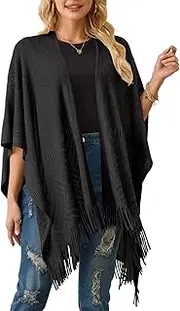 [Ferand] Women's Lightweight Crochet Shawl Wraps Open Front Knit Fringe Poncho for Spring Summer