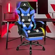 ALFORDSON Gaming Office Chair with 12 RGB LED Lights & 8 Point Massager Lyam Series, PU Leather Racing Computer Chair with Lumbar Support Footrest, Ergonomic Executive Desk Chair for Gamers, Blue