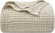 PHF Ultra Soft Waffle Weave Blanket Queen Queen(90" x 90"), Light Khaki/Linen