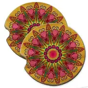 Psychedelic Monster Heart Wood Car Coaster Gift Set fit Car & Truck Cup Holder