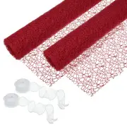 2 Rolls Flower Wrapping Mesh Paper, 15ft Floral Bouquet Package with Ribbon, Red