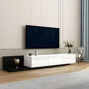 Luxsuite Extendable TV Cabinet TV Unit Stand Entertainment Centre Storage High Gloss Front Living Room Furniture 150cm to 280cm White